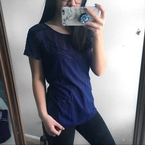 Blue Lace Mesh Cap Sleeve Top